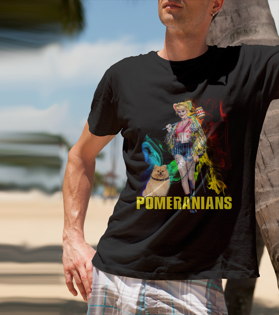 Harley Quinn Pomeranians Colorful Smoke T-Shirt