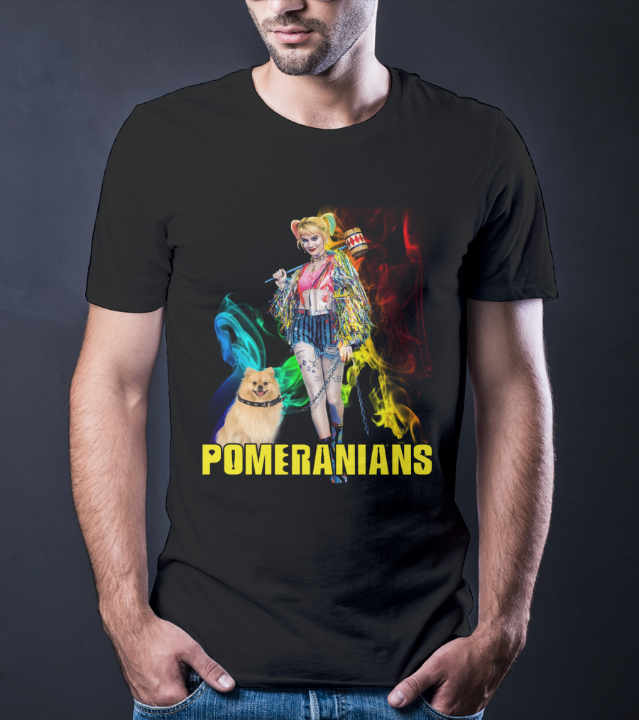 Harley Quinn Pomeranians Colorful Smoke T-Shirt