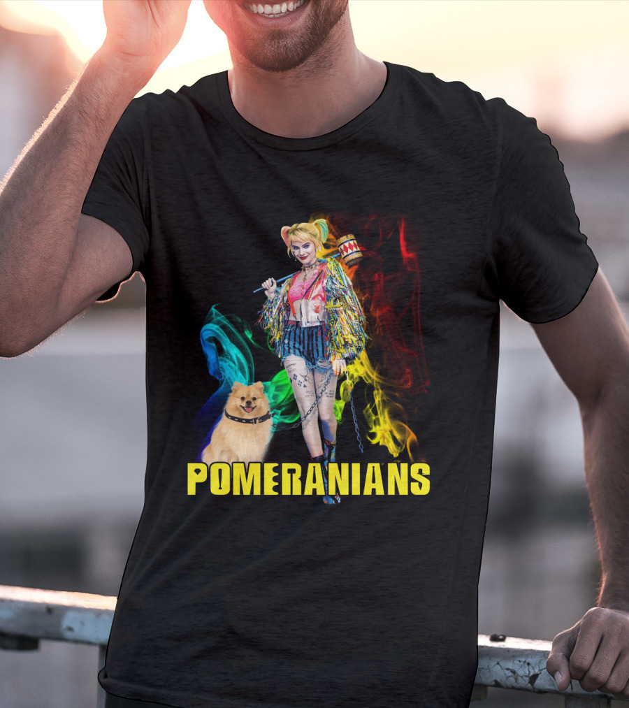 Harley Quinn Pomeranians Colorful Smoke T-Shirt