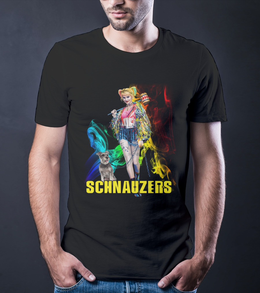 Harley Quinn Schnauzers Colorful Comic Style T-Shirt