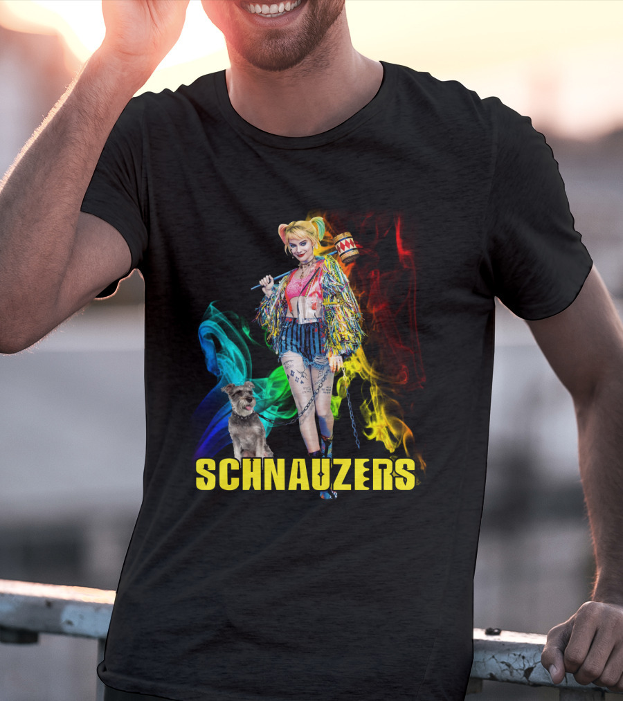 Harley Quinn Schnauzers Colorful Comic Style T-Shirt