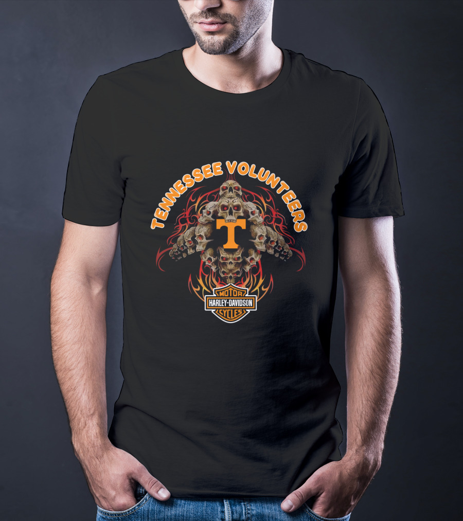 Tennessee Volunteers Harley Davidson Skulls Flames T-Shirt