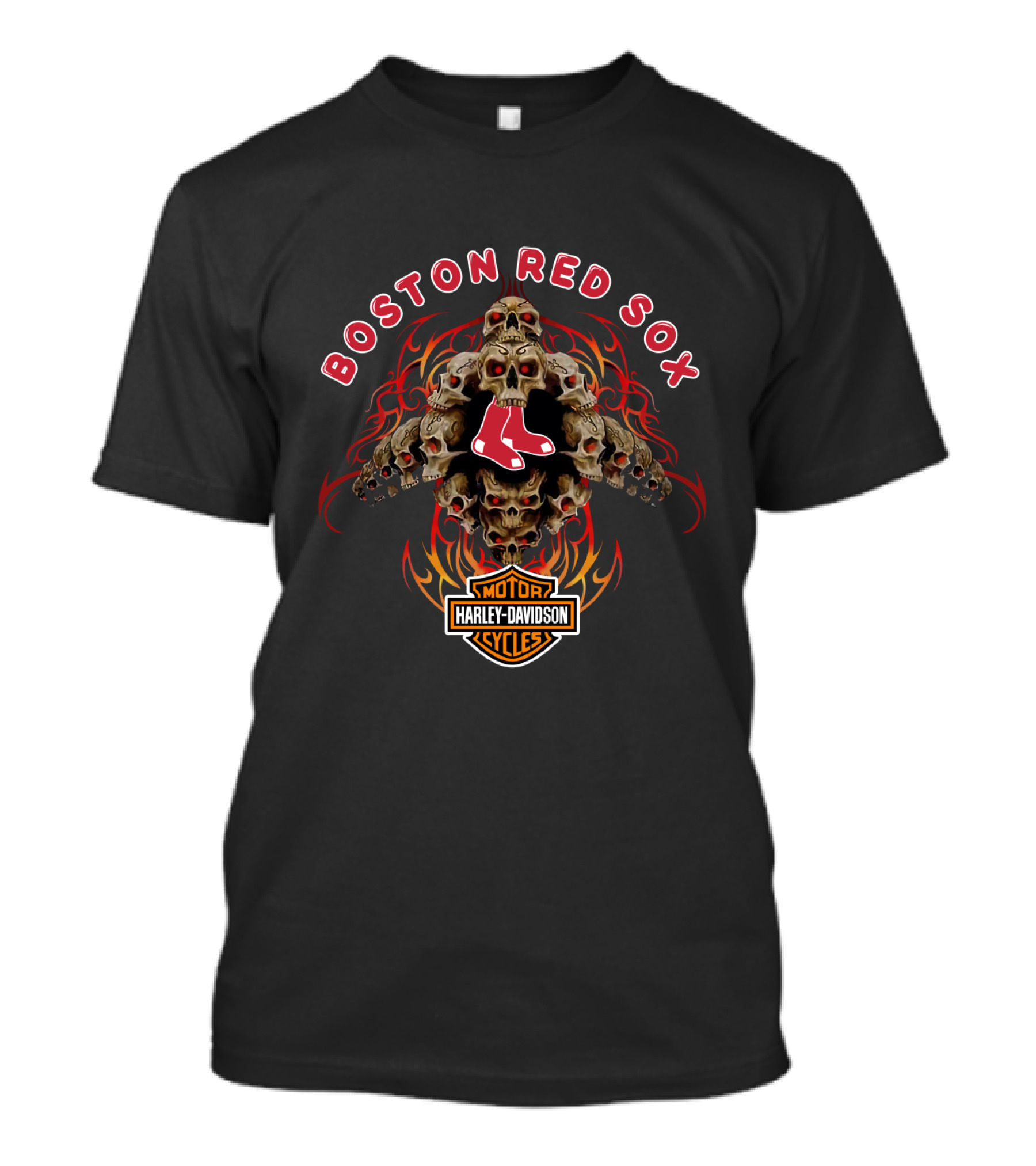 Boston Red Sox Harley Davidson Motorcycle Skulls T-Shirt