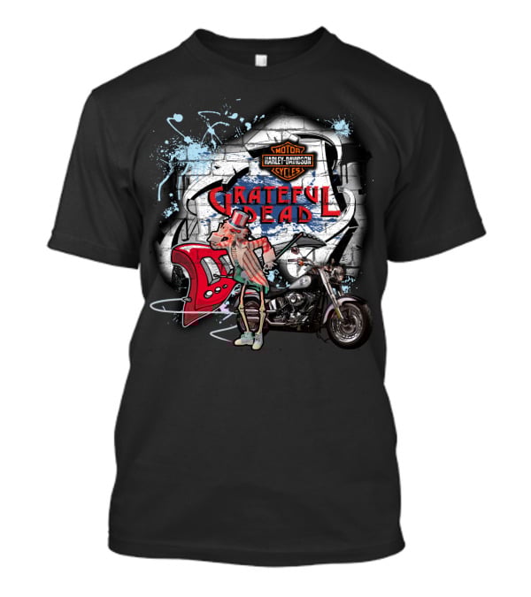 Grateful Dead Harley Davidson Motorcycle Skeleton With Guitar T-Shirt