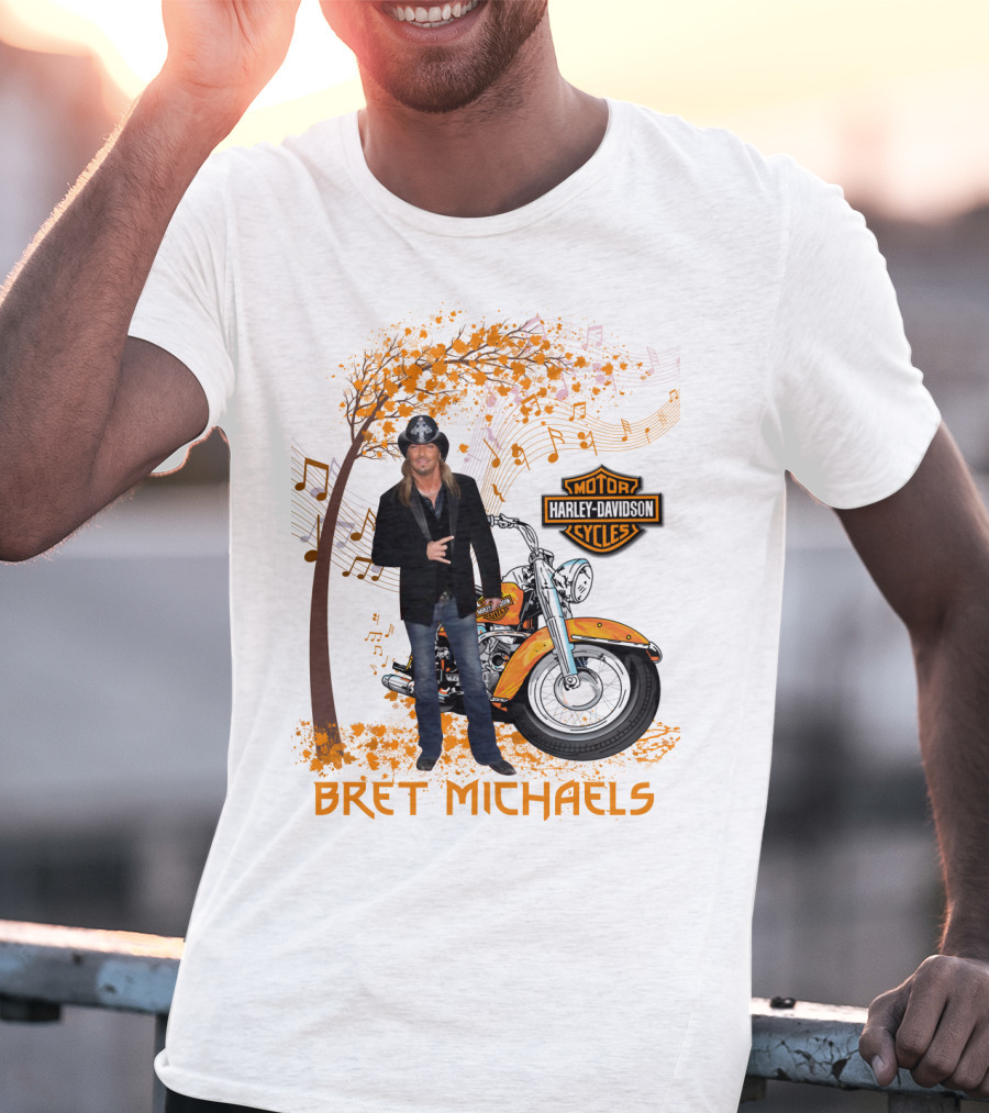 Bret Michaels Harley Davidson Motorcycles Musical Autumn Scene T-Shirt