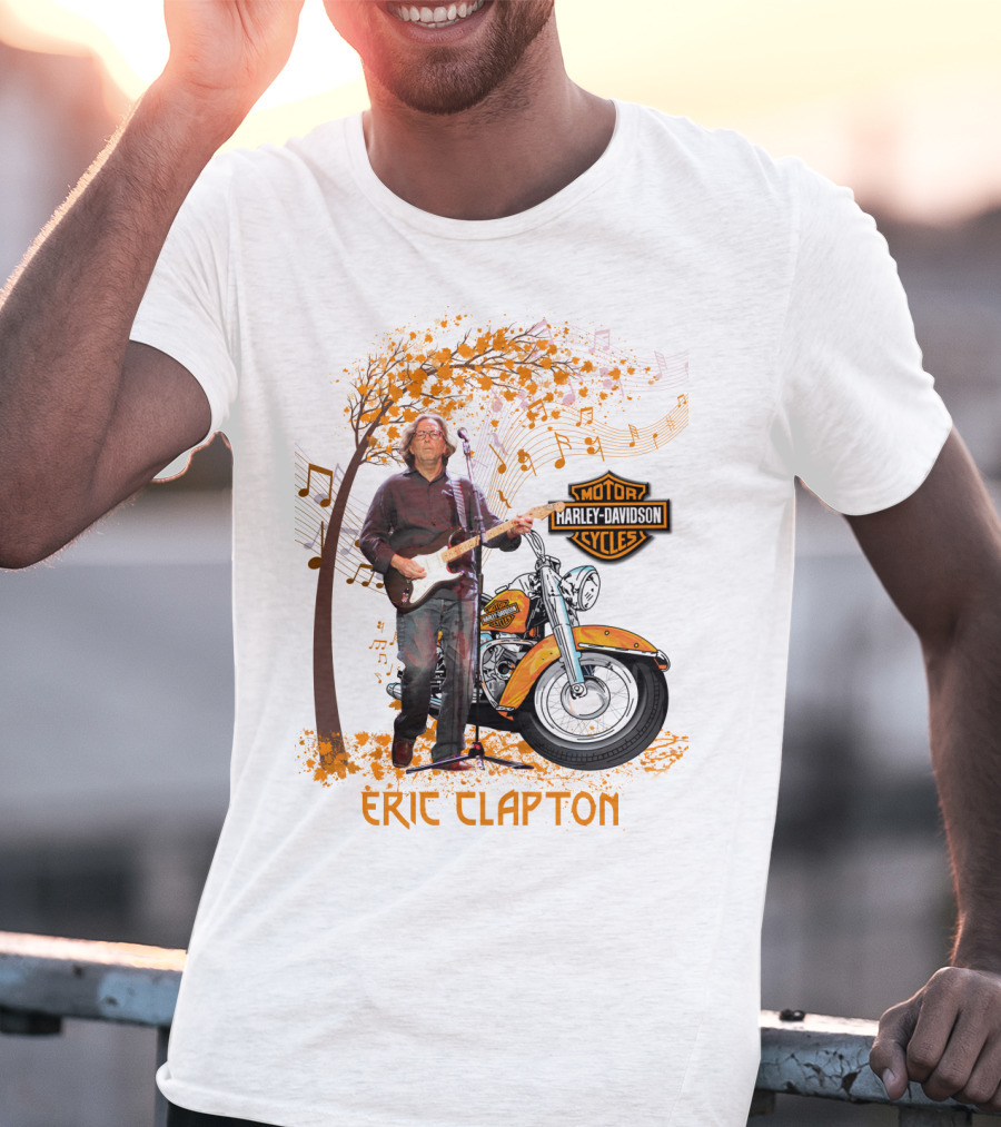 Eric Clapton Harley Davidson Guitar And Motorcycle Music Theme T-Shirt