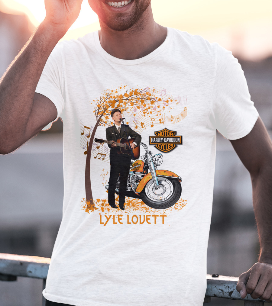 Lyle Lovett Harley Davidson Guitar Music Theme With Motorcycle And Notes T-Shirt