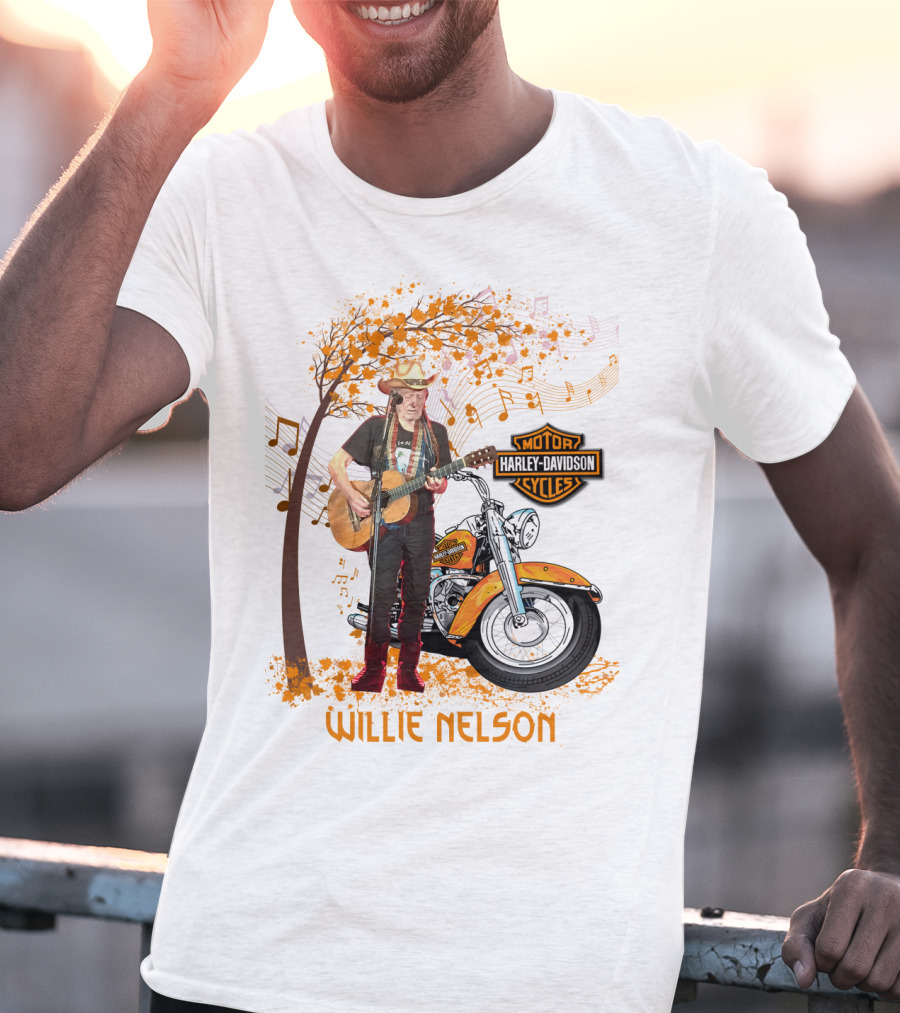 Willie Nelson Harley Davidson Motorcycle Music Tree T-Shirt