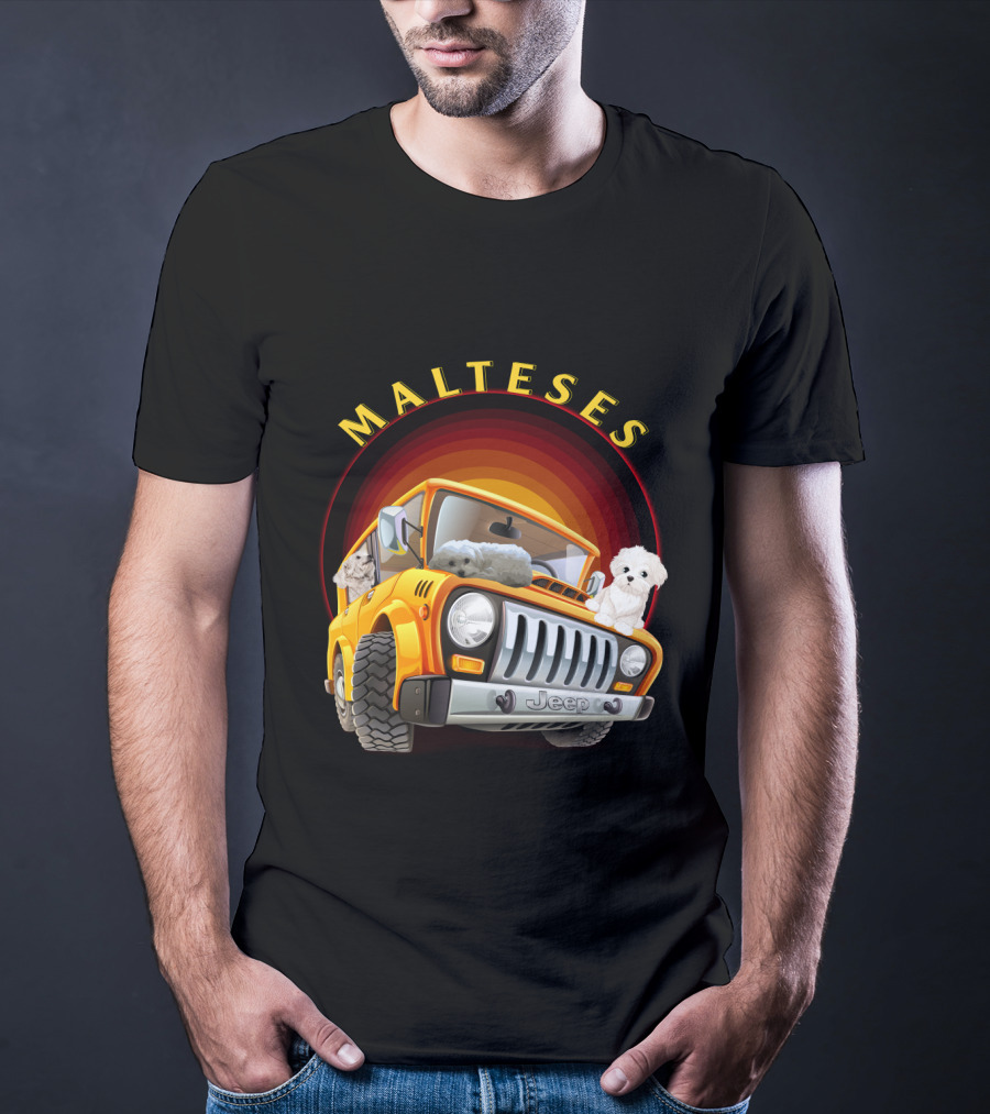 Malteses Jeep With Maltese Dogs T-Shirt