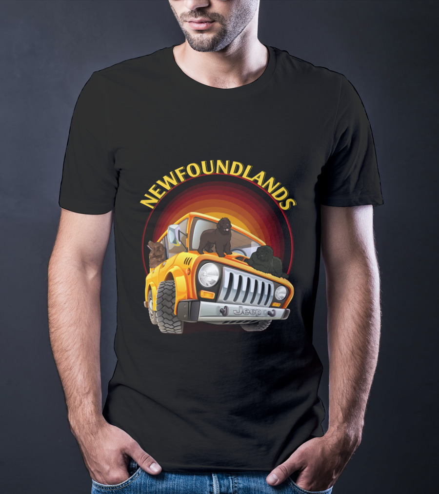 Newfoundlands Jeep Adventure With Dogs In Sunset Circle T-Shirt