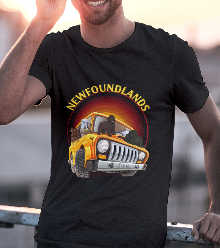 Newfoundlands Jeep Adventure With Dogs In Sunset Circle T-Shirt