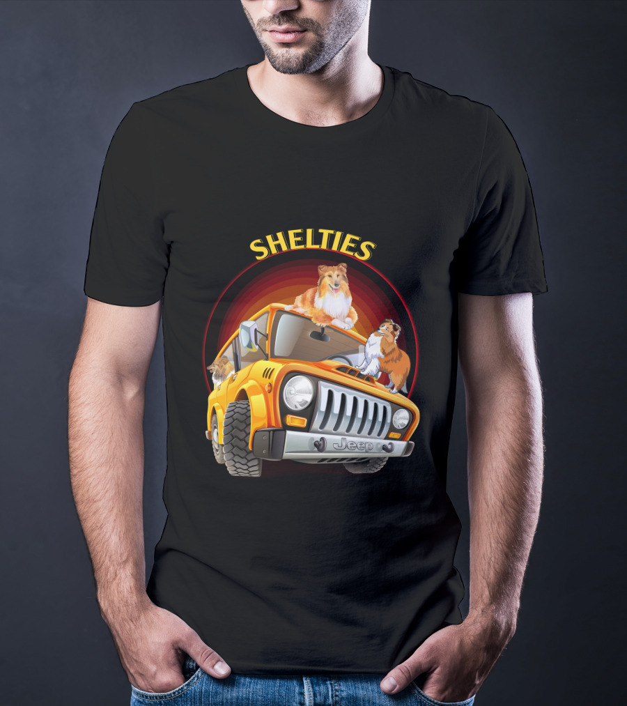 Shelties On Jeep Adventure Dh T-Shirt
