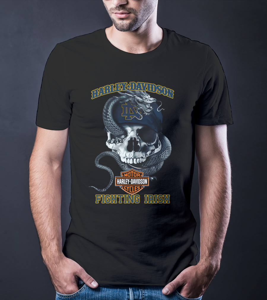 Harley Davidson Notre Dame Fighting Irish Skull And Snake T-Shirt