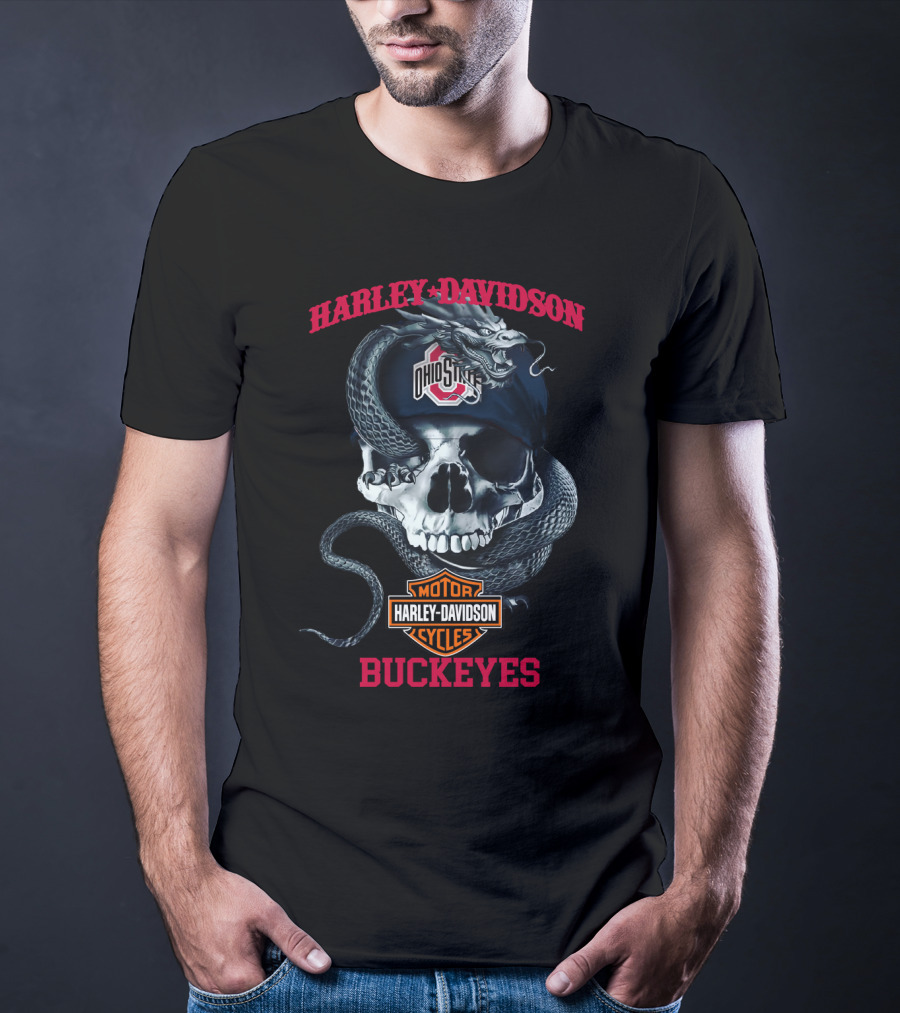 Harley Davidson Ohio State Buckeyes Skull Snake T-Shirt