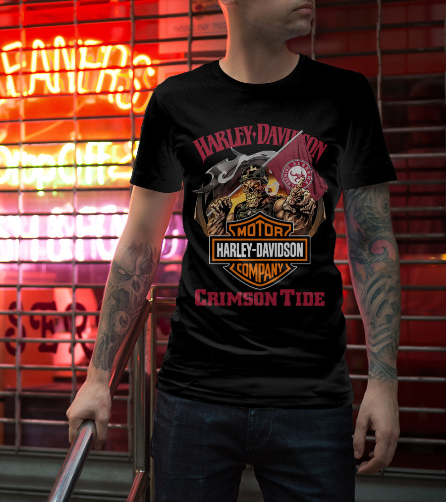 Harley Davidson Alabama Crimson Tide Skeleton Motif T-Shirt