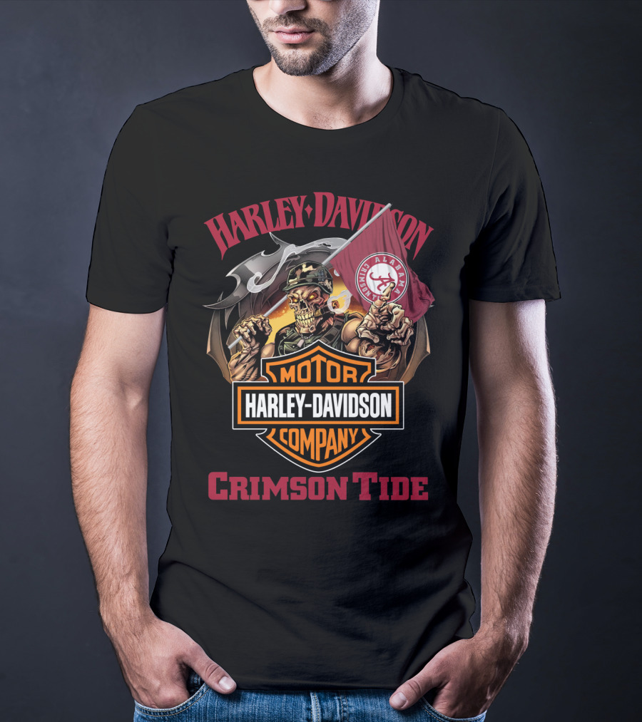 Harley Davidson Alabama Crimson Tide Skeleton Motif T-Shirt