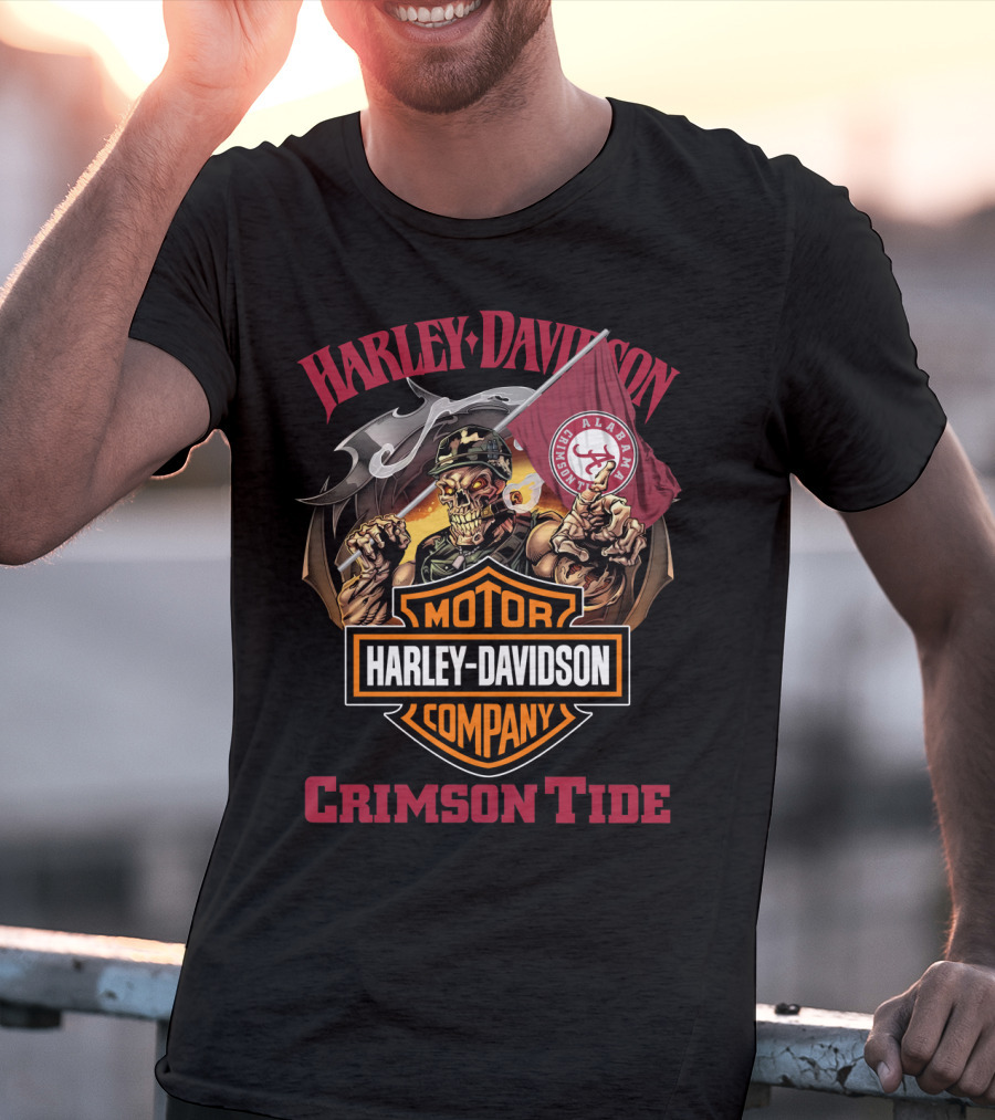 Harley Davidson Alabama Crimson Tide Skeleton Motif T-Shirt