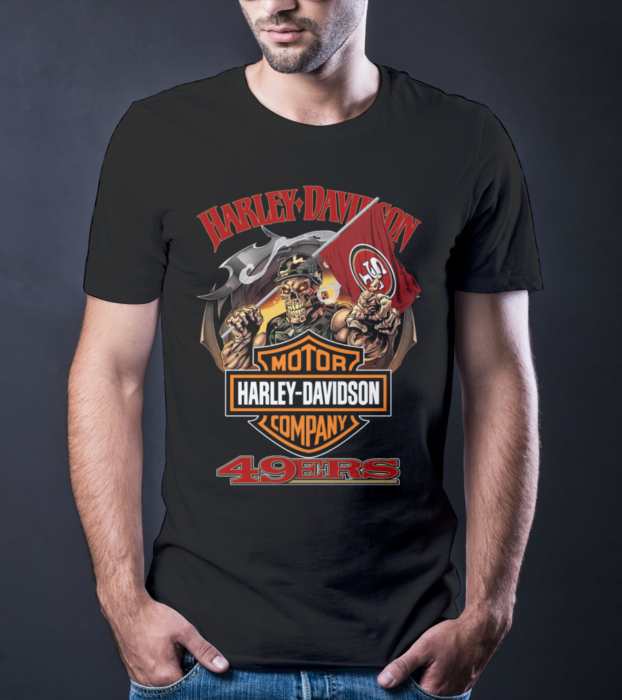 Harley Davidson Motor Company 49ers San Francisco Skeleton Flag T-Shirt