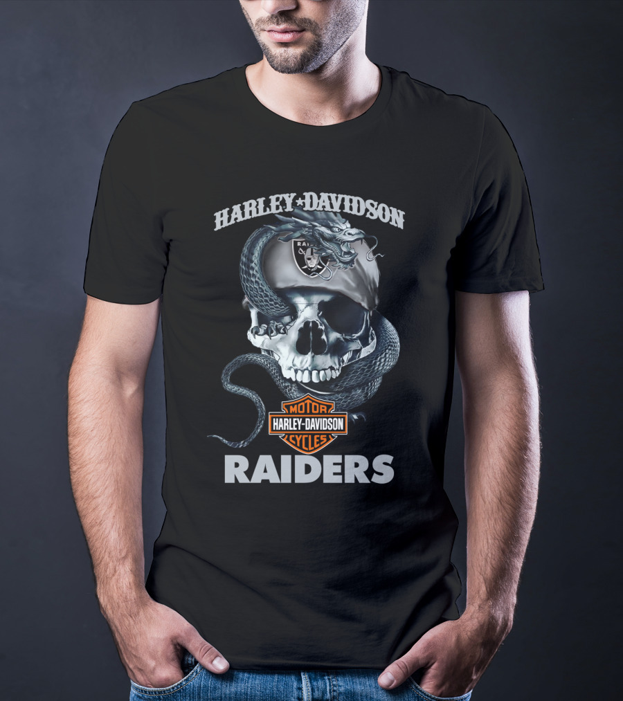 Harley Davidson Raiders Skull With Snake T-Shirt