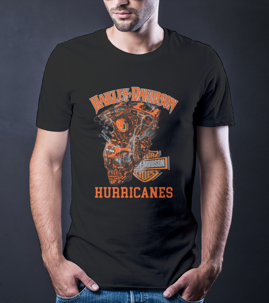 Harley Davidson Miami Hurricanes Engine Skull T-Shirt