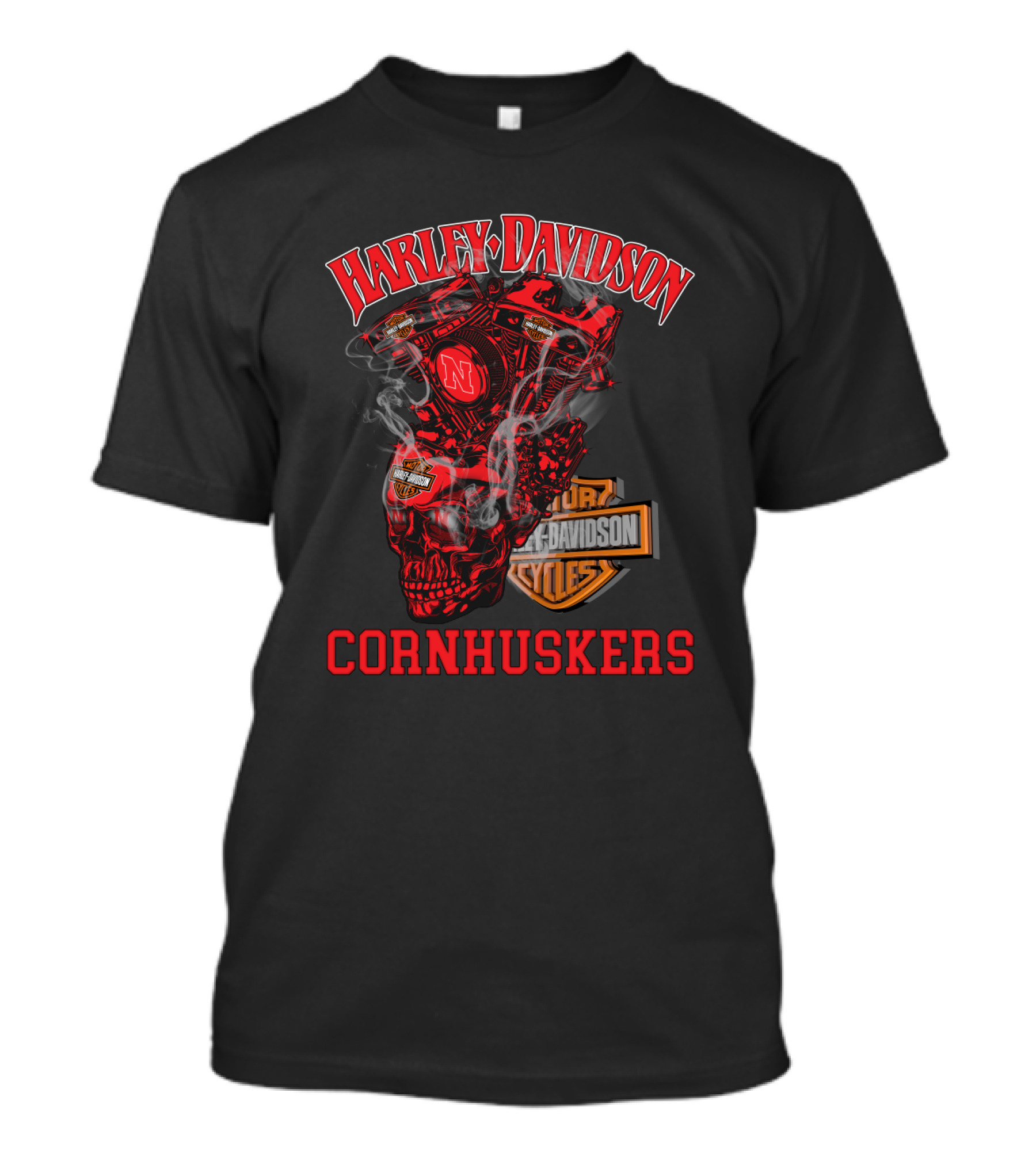 Harley Davidson Cornhuskers Nebraska Engine Smoke T-Shirt