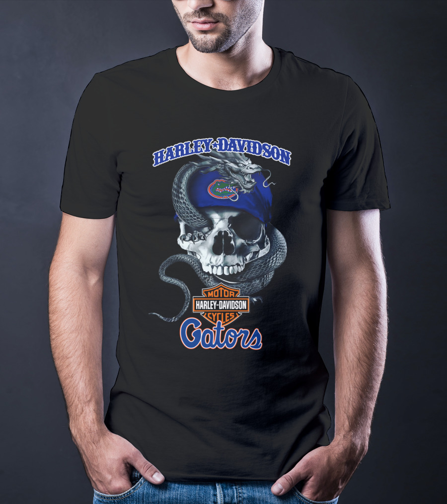 Harley Davidson Motorcycles Gators Florida Skull And Snake T-Shirt