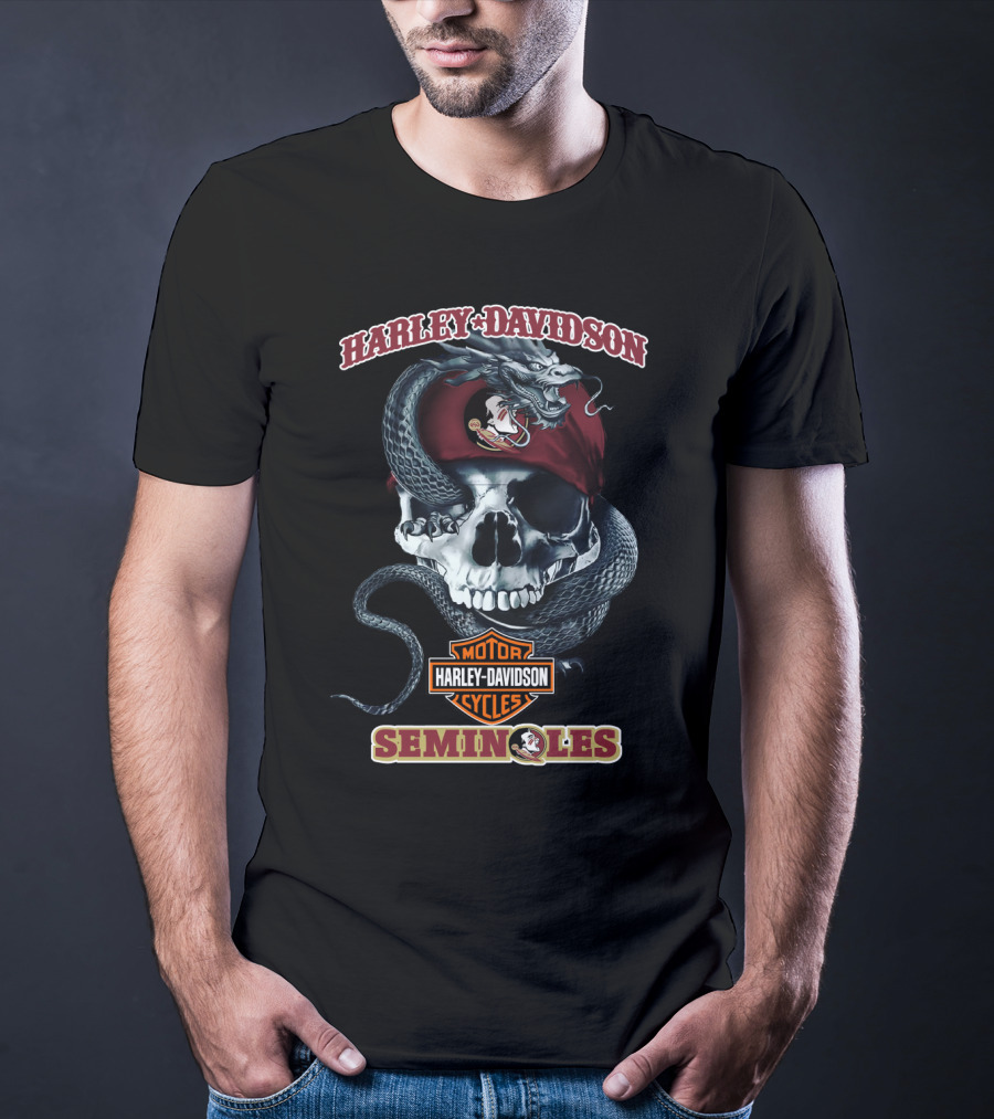 Harley Davidson Motor Cycles Florida State Seminoles Skulls And Snakes T-Shirt