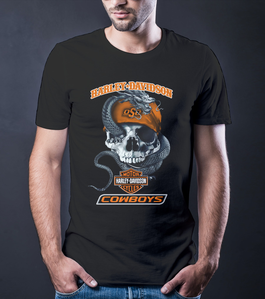 Harley Davidson Osu Cowboys Skull And Snake T-Shirt