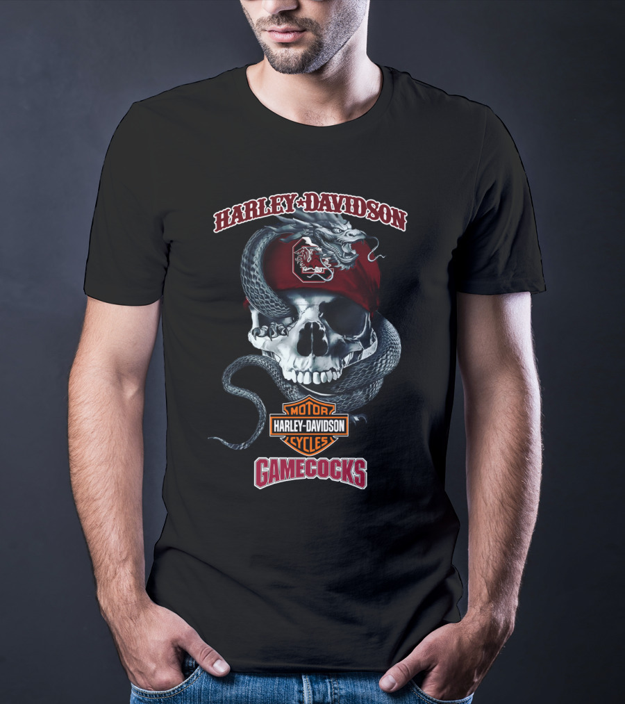 Harley Davidson Motor Cycles Gamecocks Skull And Snake South Carolina T-Shirt