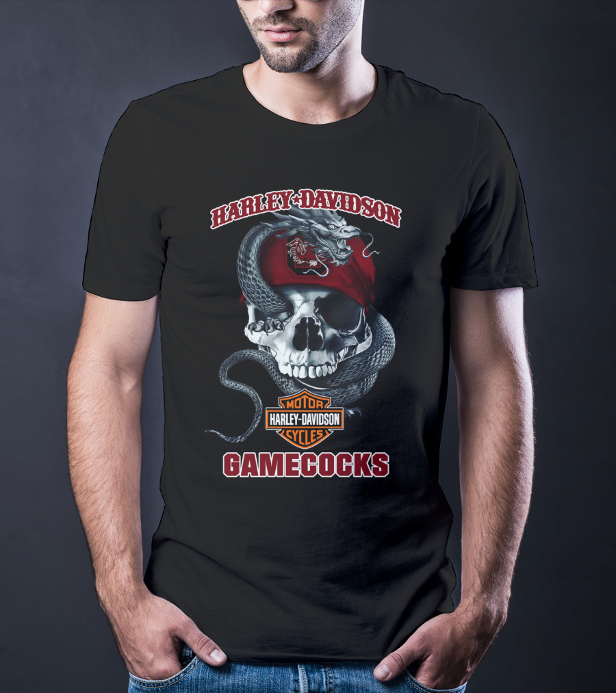 Harley Davidson Motorcycles South Carolina Gamecocks Skull And Snake T-Shirt