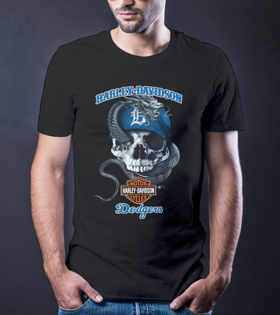 Harley Davidson Dodgers Motor Cycles Skull Snake T-Shirt