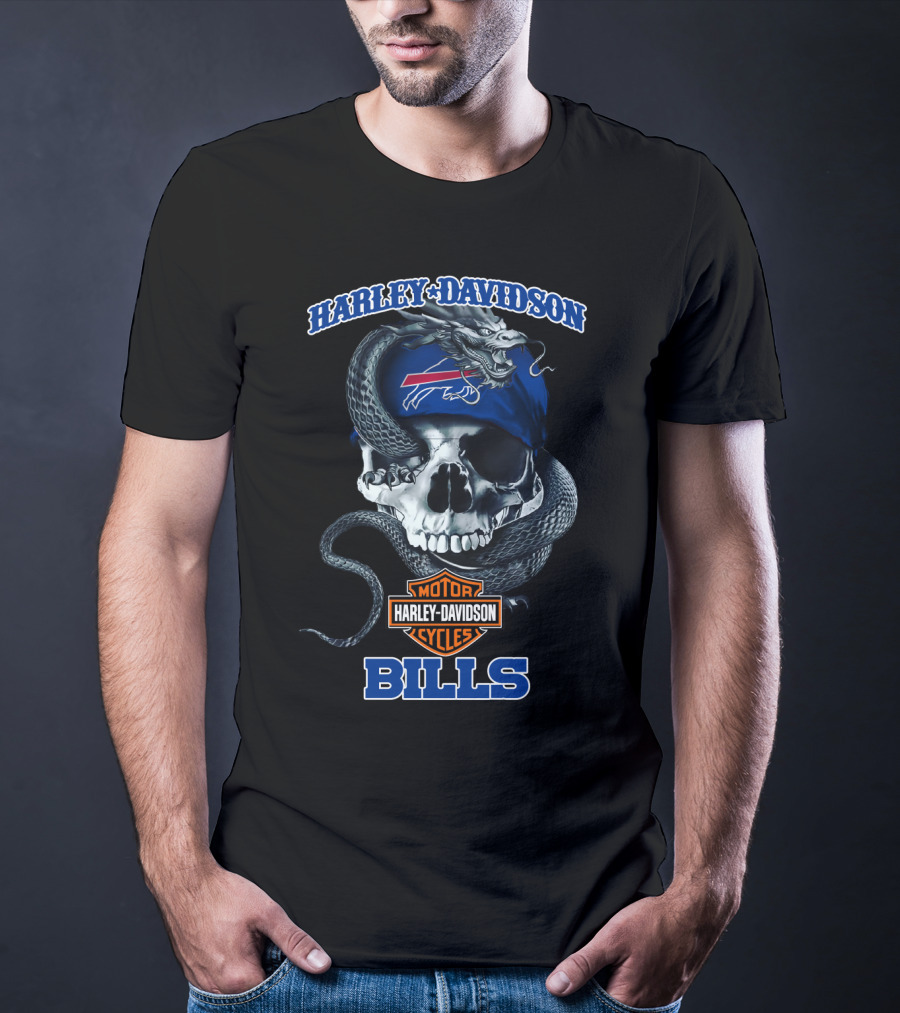 Harley Davidson Buffalo Bills Skull With Snake T-Shirt