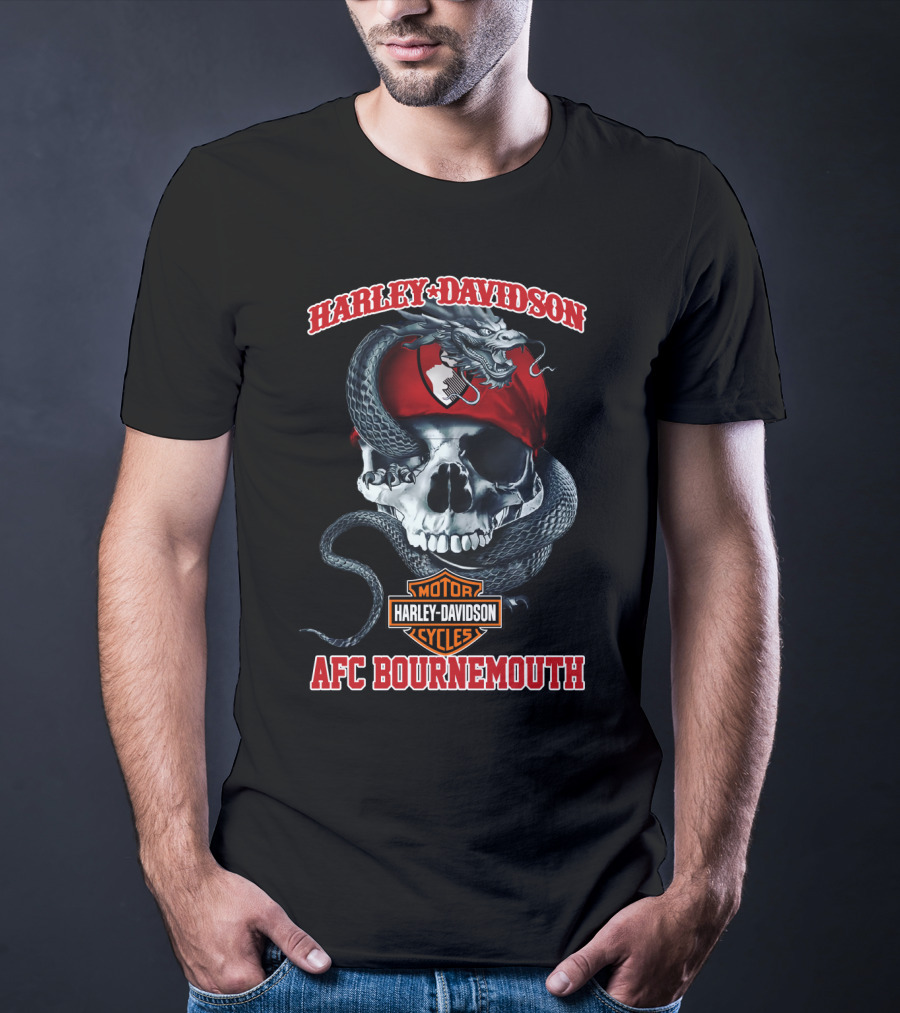 Harley Davidson Motor Cycles Skull Snake Afc Bournemouth T-Shirt
