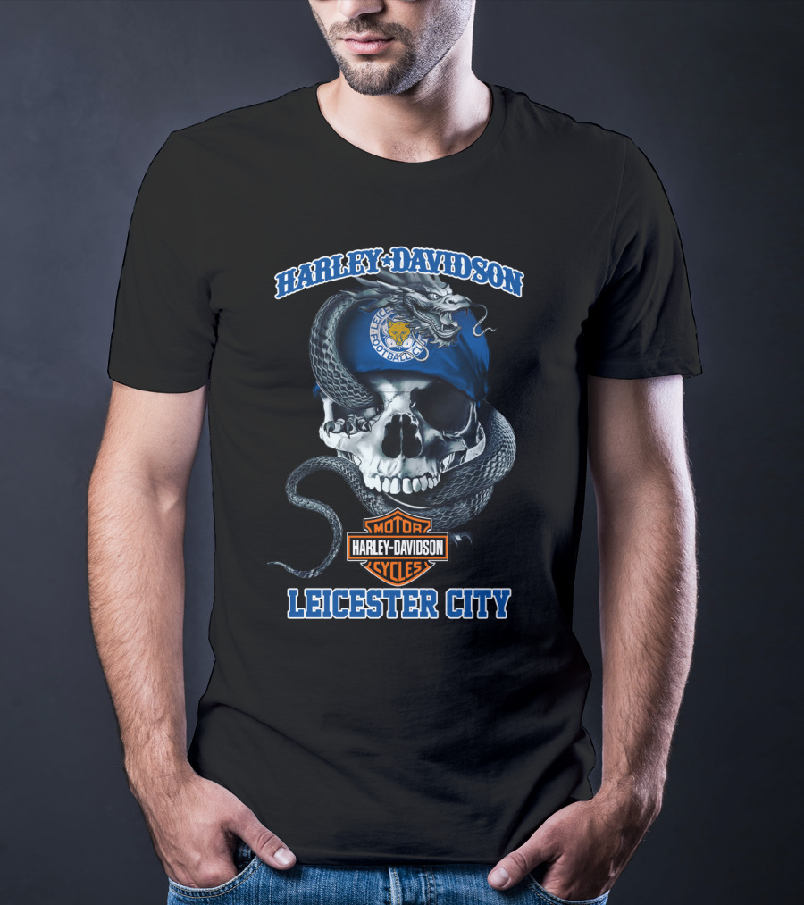Harley Davidson Motor Cycles Leicester City Football Club Skull Snake T-Shirt