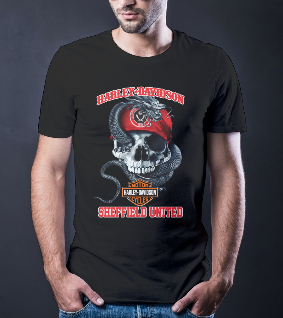 Harley Davidson Motor Cycles Skull Snake Sheffield United T-Shirt