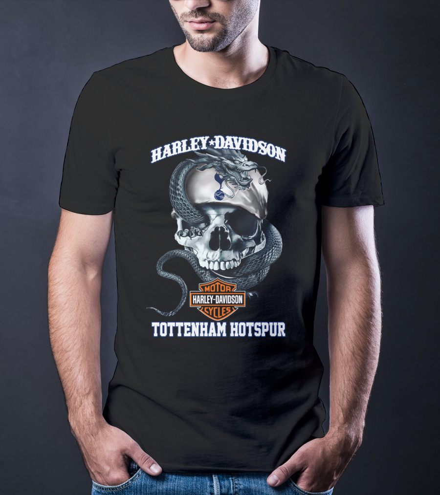 Harley Davidson Motor Cycles Skull Tottenham Hotspur T-Shirt