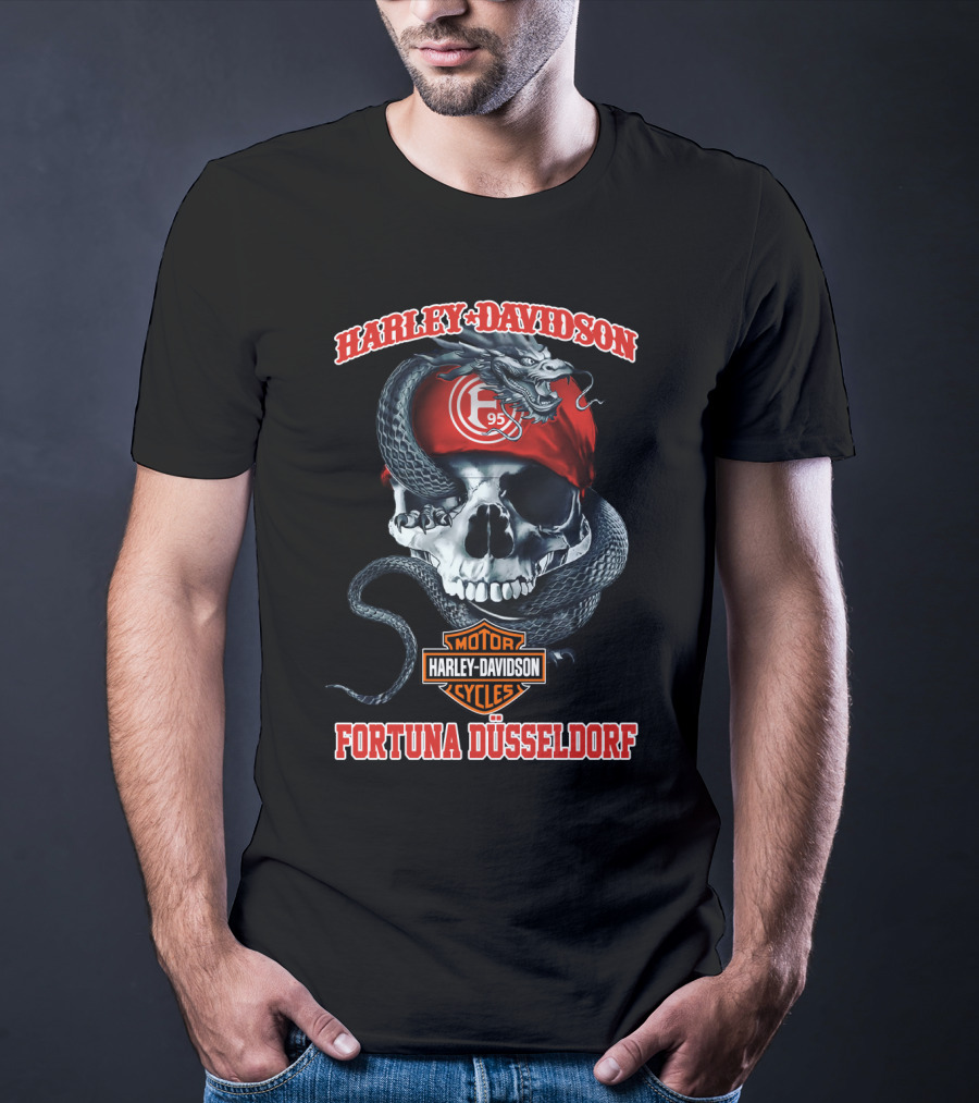 Harley Davidson Motor Cycles Fortuna Düsseldorf F95 Skull And Snake T-Shirt