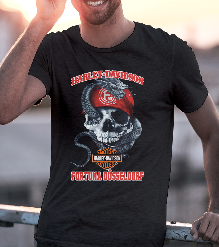 Harley Davidson Motor Cycles Fortuna Düsseldorf F95 Skull And Snake T-Shirt