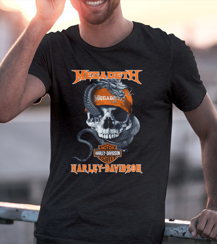 Megadeth Harley Davidson Skull Snake Motor Cycles T-Shirt
