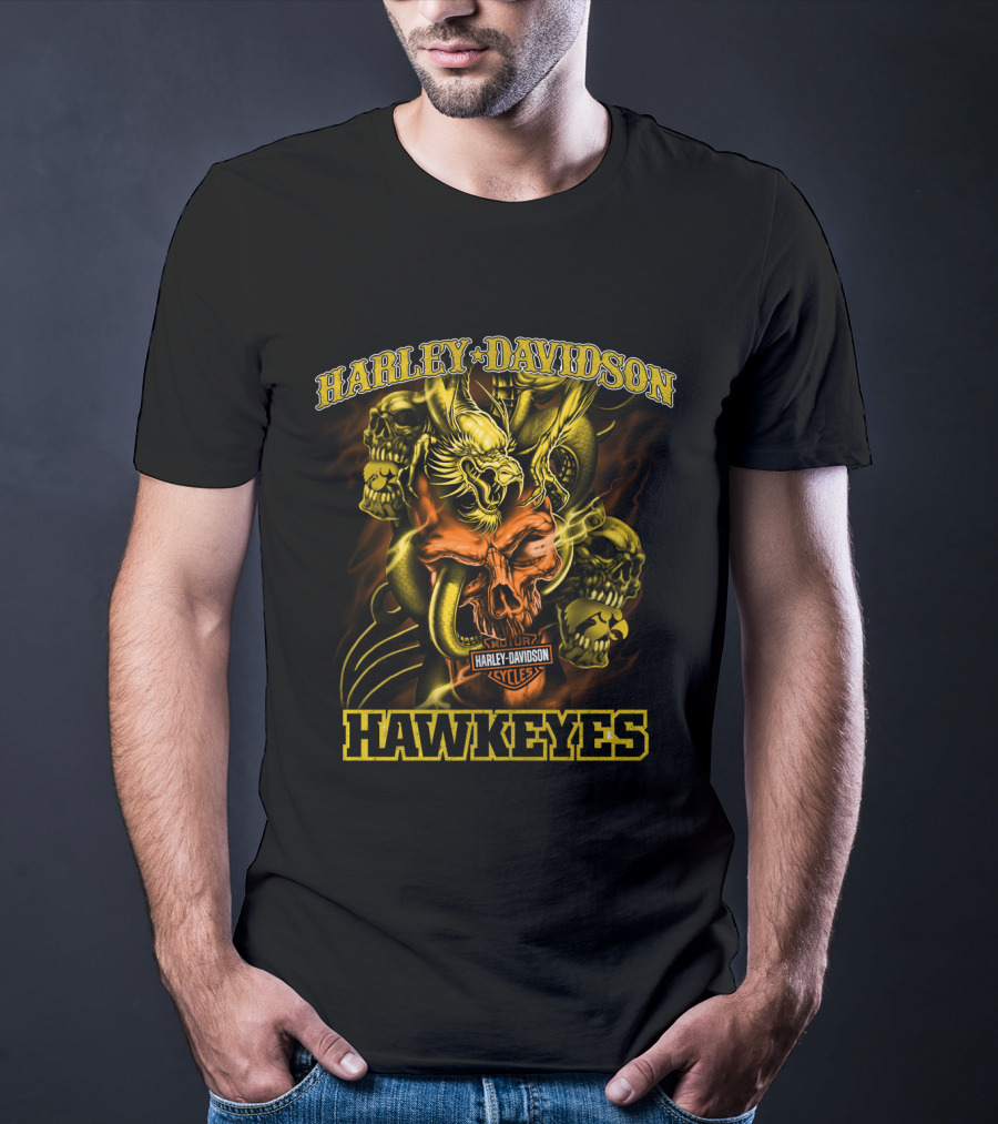 Harley Davidson Hawkeyes Skulls And Eagles T-Shirt