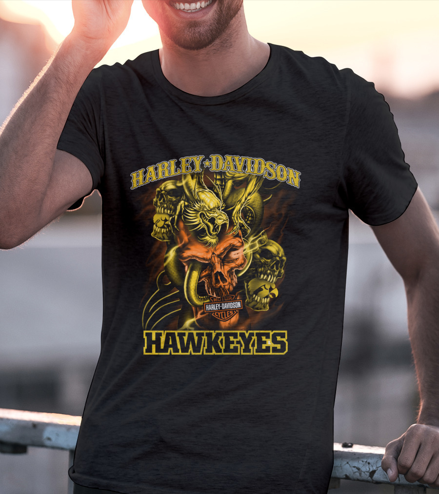 Harley Davidson Hawkeyes Skulls And Eagles T-Shirt