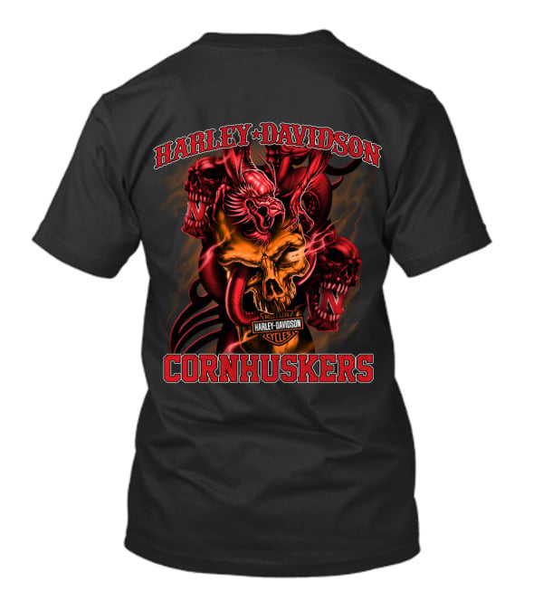 Harley Davidson Cornhuskers Skull And Dragon T-Shirt