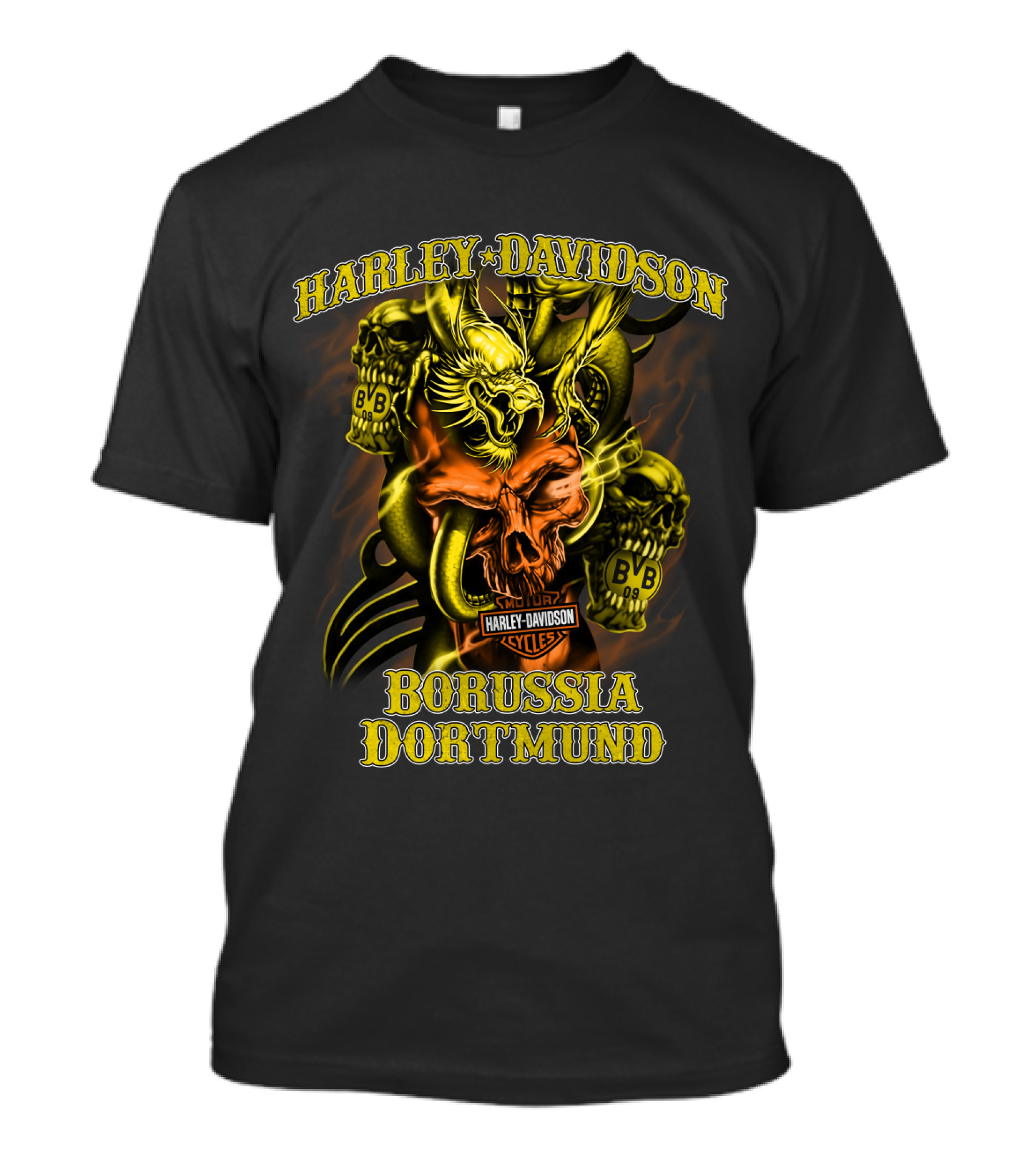 Harley Davidson Borussia Dortmund Cycles Bvb Skulls And Eagle T-Shirt