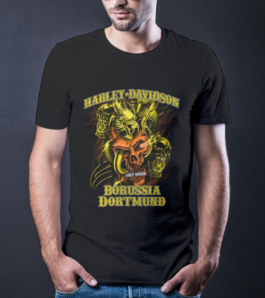 Harley Davidson Borussia Dortmund Cycles Bvb Skulls And Eagle T-Shirt
