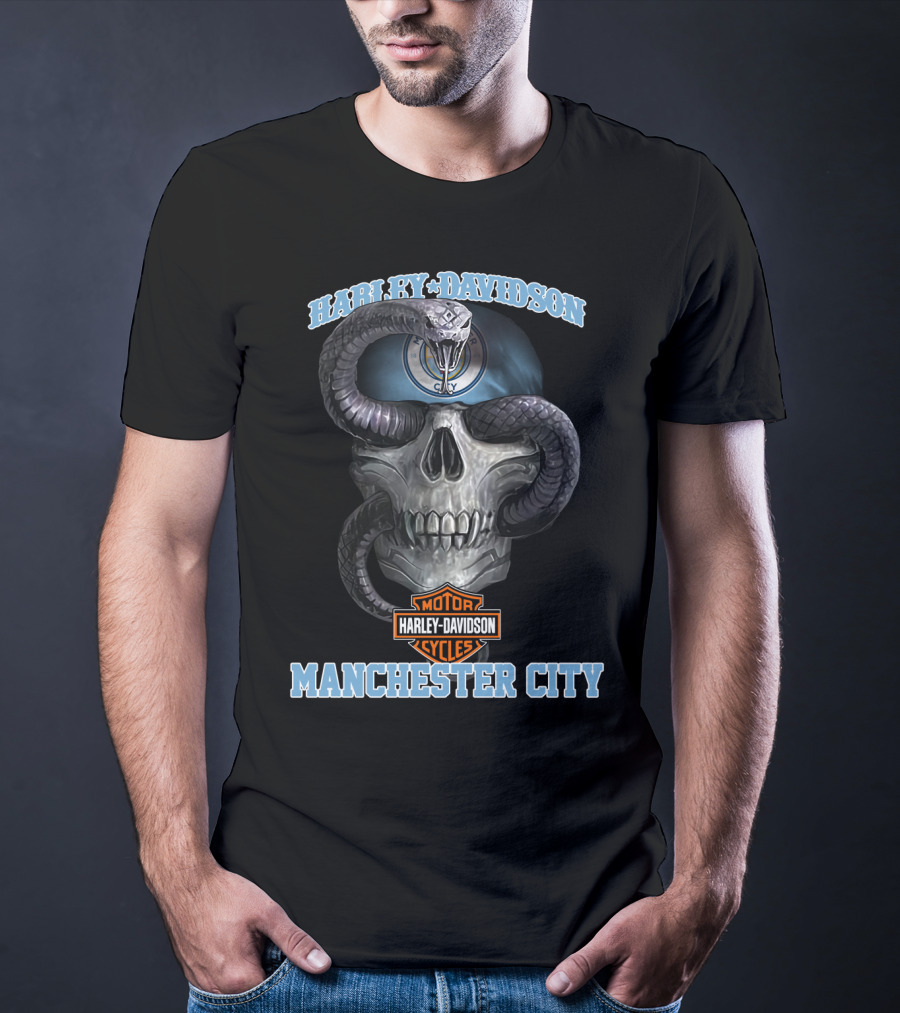 Harley Davidson Motorcycles Manchester City Skull And Snake T-Shirt