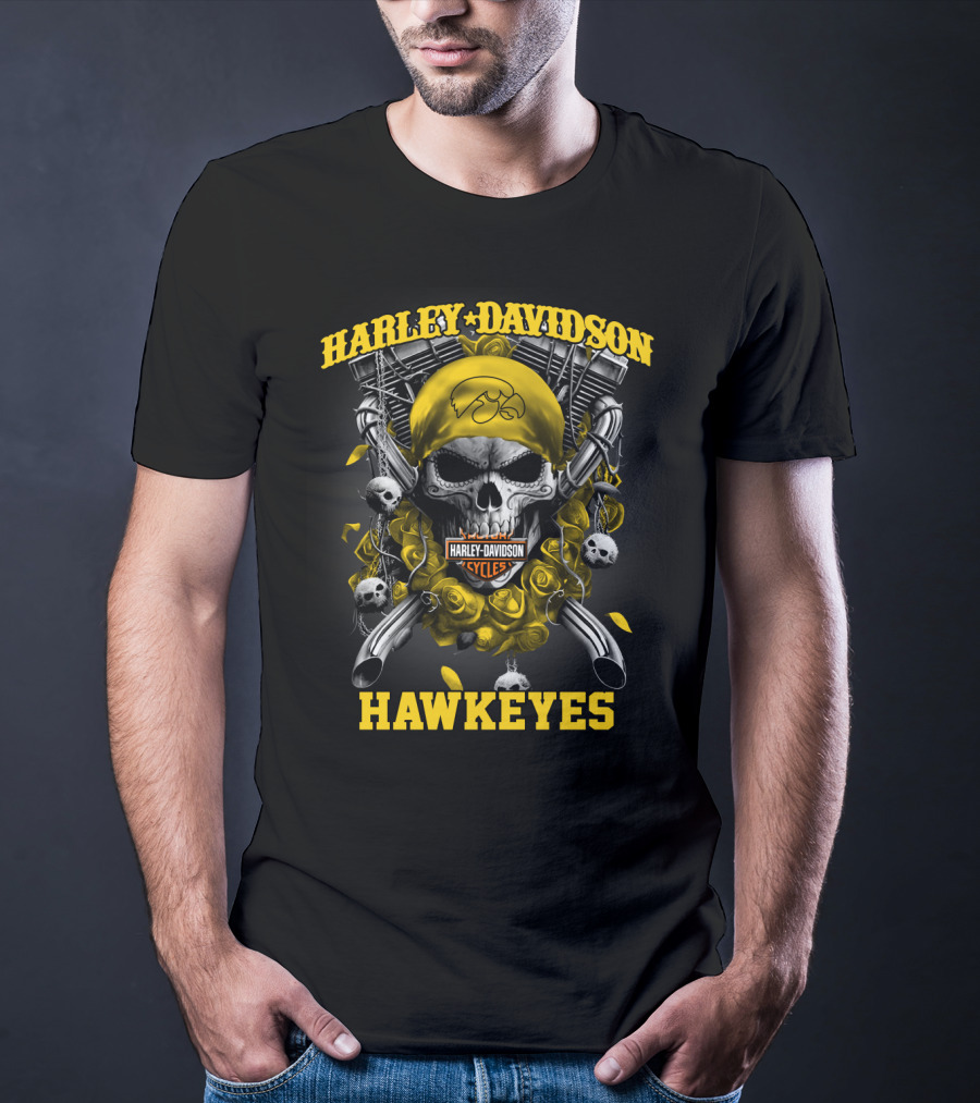 Harley Davidson Hawkeyes Skull Motorcycle Cycles T-Shirt