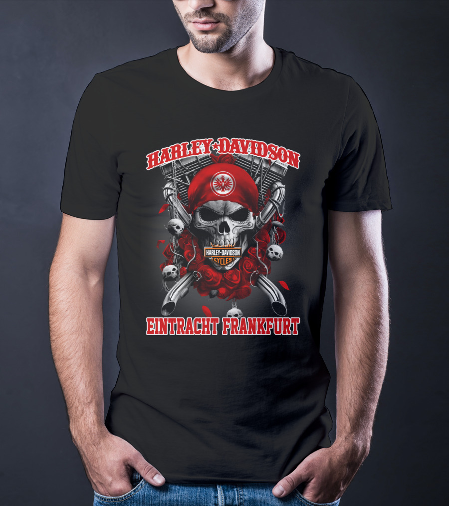 Harley Davidson Cycles Eintracht Frankfurt Skull And Roses T-Shirt
