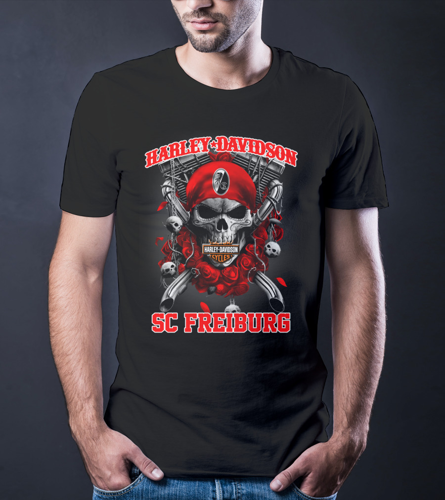 Harley Davidson Sc Freiburg Skull Cycles Red Bandana T-Shirt