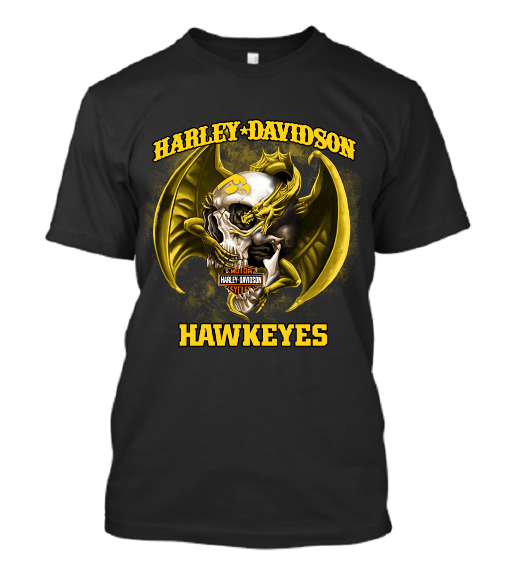 Harley Davidson Hawkeyes Skull Dragon Motor Iowa T-Shirt