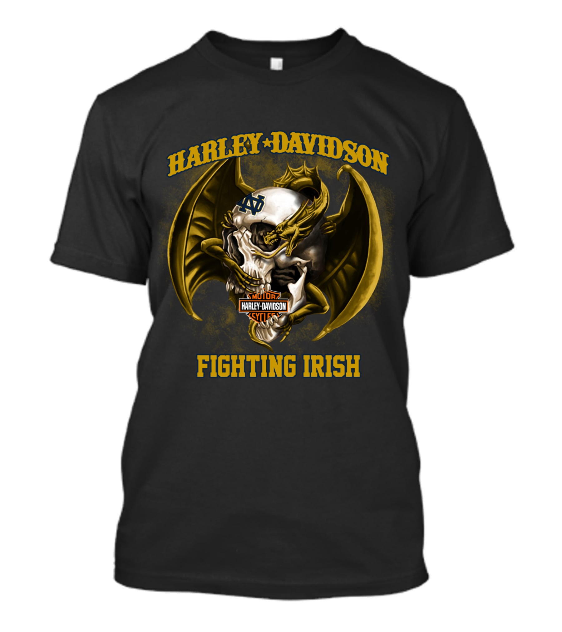Harley Davidson Notre Dame Fighting Irish Skull And Wings T-Shirt